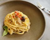 Hình bước làm 7 của món Mì Ý sốt kem nấm Truffle và nấm mỡ