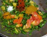 A picture of step 3 of Poi Saag and Potato Sabzi.