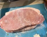A picture of step 1 of Tonkatsu (pork cutlet).