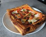 A picture of step 5 of Tricolore easy puff pastry pizzas with chorizo.