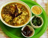 A picture of step 5 of Pulicha keerai koottu (Paruppu keerai in Tamil, Kulfa Ka Saag in Hindi, Purslane in English).
