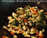 A picture of step 3 of Spaghetti Pasta and stir fry veggies.