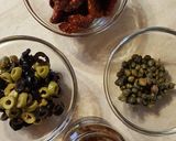 A picture of step 1 of Focaccia with Tumminia Flour, Sun-Dried Tomatoes, Capers, and Olives.