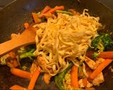A picture of step 4 of Easy homemade stir fry sweet chilli chicken with egg noodles.