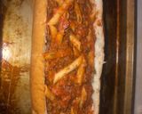 A picture of step 3 of Pizza baked stuffed French bread.