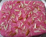 A picture of step 3 of Coconut Rose Burfi (Khopra Pak).