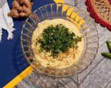 A picture of step 3 of Ram ladoo with mint coriander chutney.