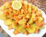 Foto del paso 7 de la receta: Sashimi de salmón fresco, con patatas cocidas y langostinos