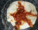 A picture of step 5 of Hummus with whole wheat pita bread and tomato chutney.