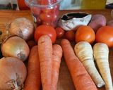 A picture of step 1 of My oven roasted veg soup.