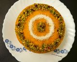 A picture of step 6 of Basbousa soaked in Orange & Honey syrup.
