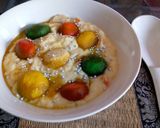 A picture of step 10 of Colourful rasgulla in custard.