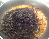 A picture of step 3 of Squid Ink Spaghetti with Shallot Cream and Bottarga.