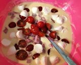Une image de l'étape 2 de Cake salé : jambon, tomates cerises, mozzarella.