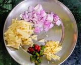 A picture of step 3 of Kalmi saag (Water Spinach).