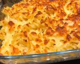 A picture of step 5 of Christmas leftover turkey pasta bake.