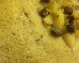 A picture of step 2 of Rajasthani kadhi with masala rice.