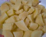 A picture of step 1 of Sev alu papri chat.