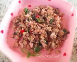 Hình bước làm 3 của món Thịt băm xào lá quế kiểu Thái