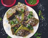 A picture of step 4 of Hariyali dhokla.