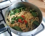 A picture of step 8 of Vickys Veggie Pesto Spaghetti, GF DF EF SF NF.