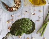 A picture of step 4 of Fresh Basil pesto.