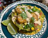 A picture of step 9 of 3 Layer Stacked Shrimp Toastsda w/ Chipotle Sour Cream.