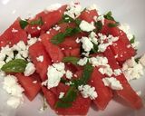 A picture of step 1 of Watermelon salad with mint and feta.