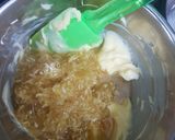 A picture of step 7 of Apple Cake twisted garnishing with milkmaid and honey.