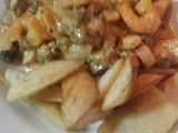 Bife de anchoa con papas y con marisco