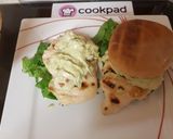 A picture of step 4 of My Grilled Chicken on Burger Buns with my secret sauce. 😁.