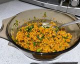 A picture of step 4 of Chilli Fillet, with corn salsa and bulgar wheat.