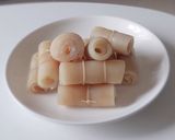 Hình bước làm 1 của món CHÁO huyết-da heo cuộn
