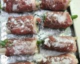 A picture of step 3 of Japanese pork roll ups.