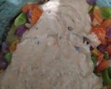 A picture of step 3 of Thousand island dressing pasta salad.