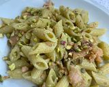 A picture of step 6 of Pasta with Pesto, Pistachios, and Smoked Salmon.