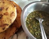 A picture of step 8 of Palak ka saag with makki ki roti and mooli ki sabzi.