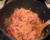 A picture of step 7 of Kielbasa and Rice.