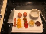 Easy Cheesey Spicy Jerk Egg Soufflé with peppers & bacon