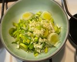 A picture of step 1 of Brussels Sprouts with Pasta. One-Pot Pasta.