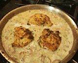 A picture of step 19 of Roast Chicken Thighs in a Sautéed Mushroom Parmasan Garlic Cream.