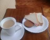 Cup of tea, slice of buttered n jam bread n a chocolate cookie recipe step 3 photo