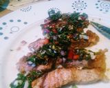 A picture of step 3 of Sirloin Steak with Chimichurri dressing.