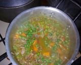 A picture of step 4 of Beef n peas stew served with rice and Rosemary potatoes.