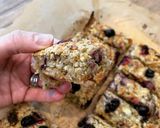 A picture of step 4 of Healthy flapjacks with chia seeds, fruit and peanut butter.