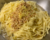 A picture of step 6 of Pasta with Bacon, Lemon and Pine Nuts.