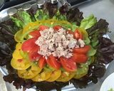 Une image de l'étape 9 de Salade de tomates tricolores,laitue rouge et thon.