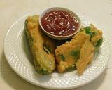 A picture of step 5 of Bajji (fritter) with stuffed Anaheim Chilies.