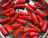 A picture of step 1 of Fresh Red Bullet chilli pickle.