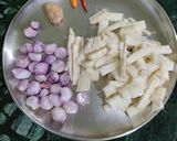 A picture of step 1 of Arrowroot and Shallot Fry.